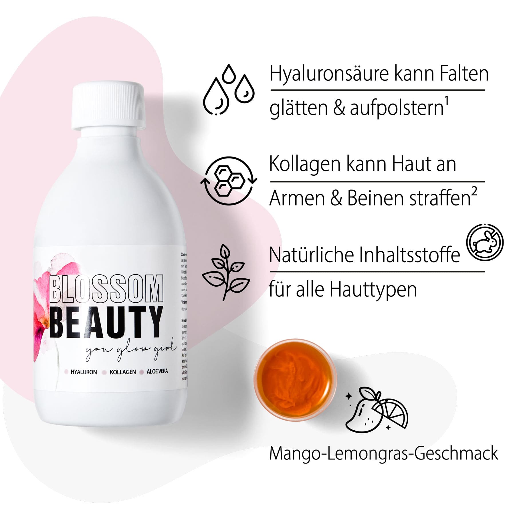 Dr. Massing Beauty Drink mit Kollagen, Hyaluron und Aloe Vera Schönheit zum Trinken Details Vorteile Übersicht 02