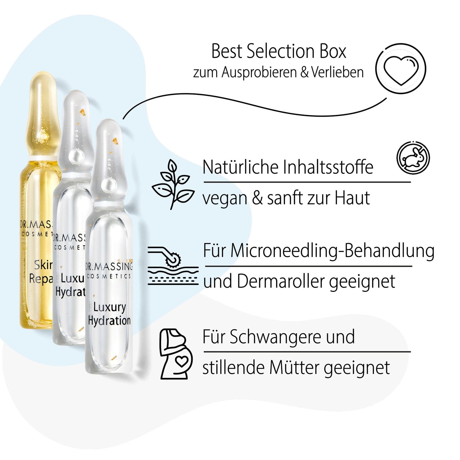 Dr. Massing Best Selection Ampullen 7 Tage Probierbox Wirkstoff Ampullen für mehr Pflege, Glow, Feuchtigkeit und Anti-Aging Details Vorteile 01